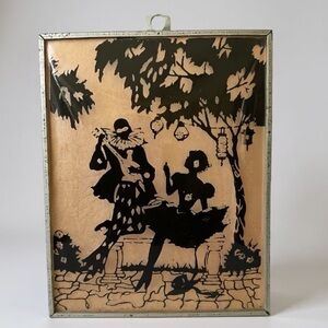 Vintage reverse painting, concave bubble glass, petite size